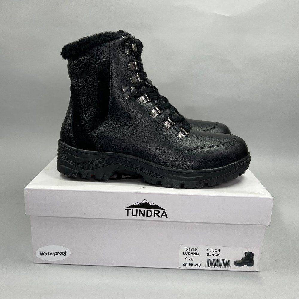 Tundra Lucania Boots Women's Size 10 Black Leather Waterproof Lace Up Combat